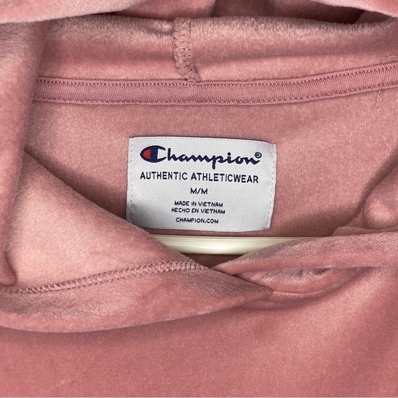 Champion Cropped Velour Hoodie Size Medium Dusty Rose Mauve Pink Women’s - Picture 4 of 7
